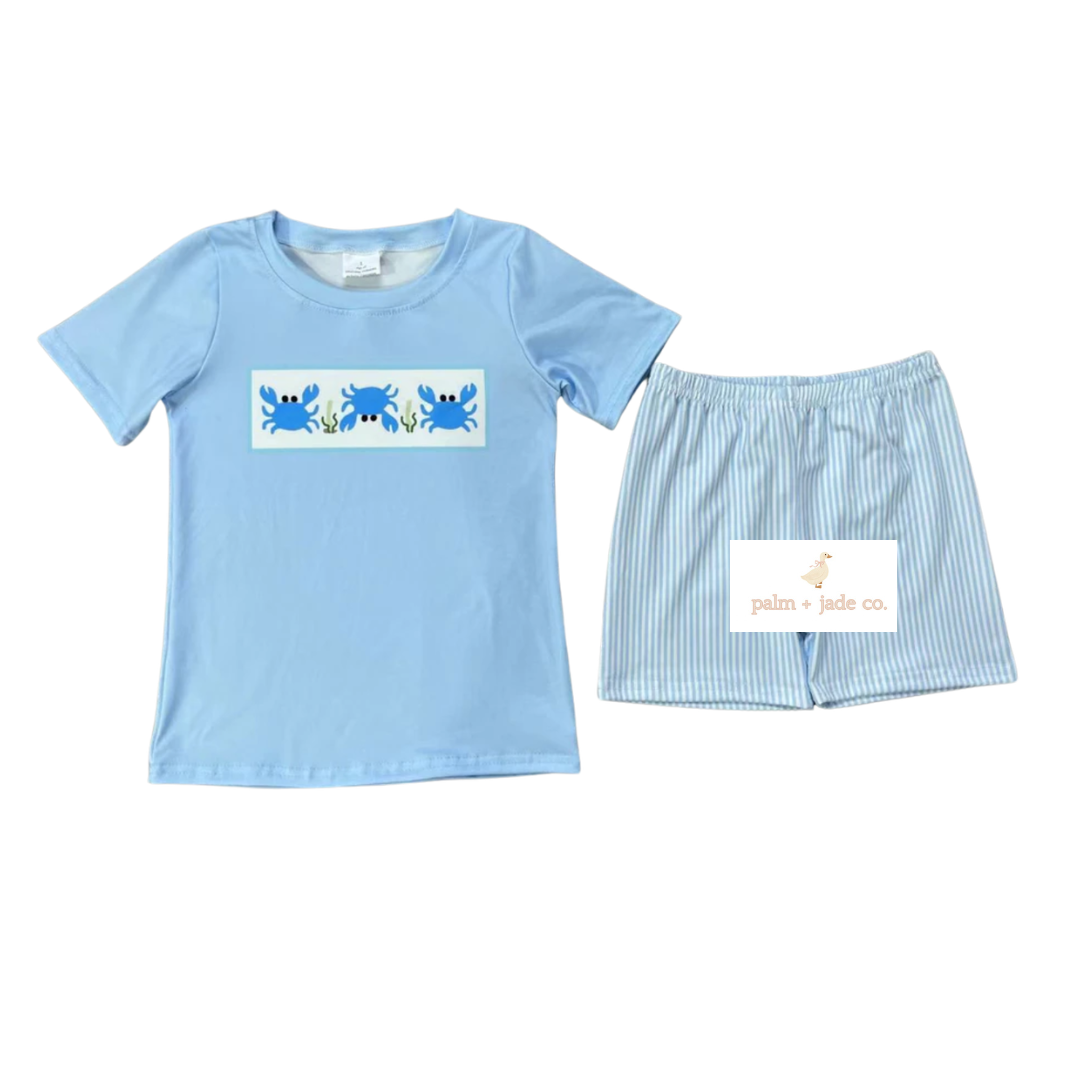 Blue Crab Smocked Short Set