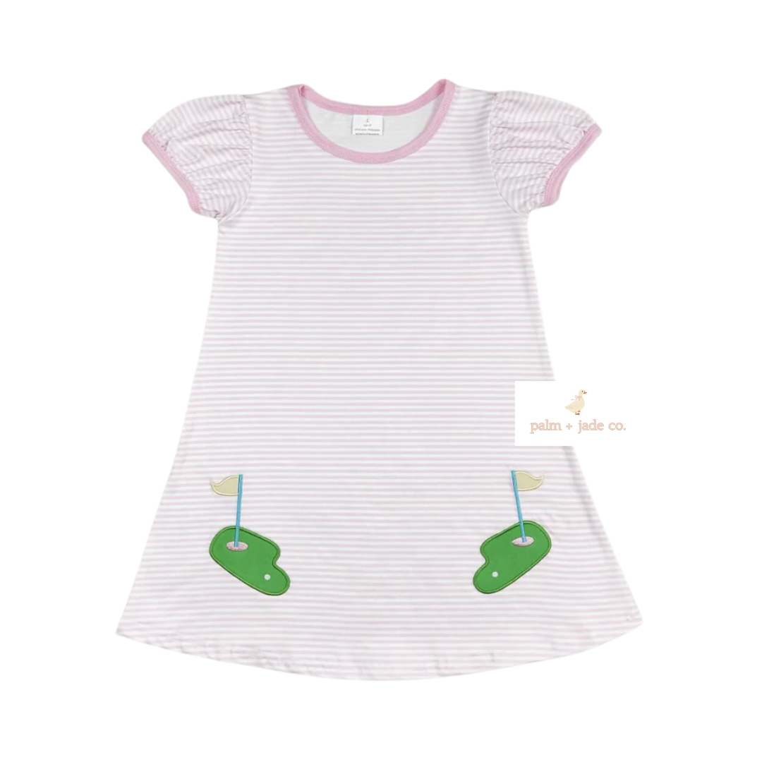 Pink Stripe Golf Appliqué Dress