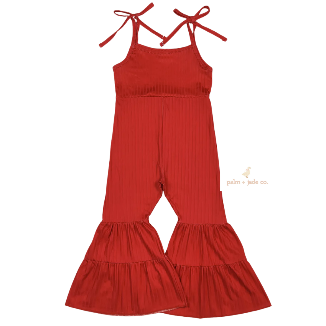 Red Ribbed Jumpsuit