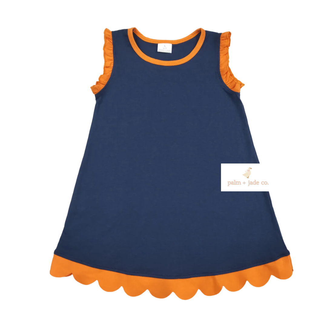 Orange Blue Scallop Edge Dress