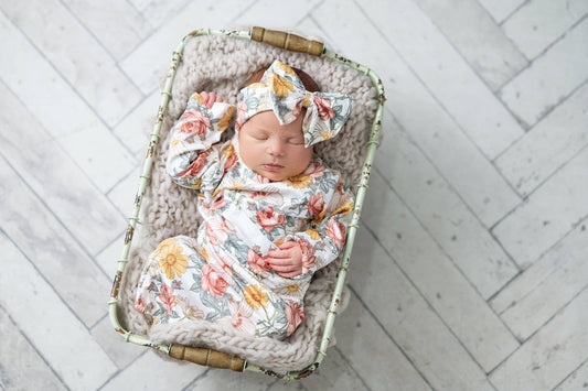 Infant Girls Botanical Ecru Baby Gown: 0-3 Months