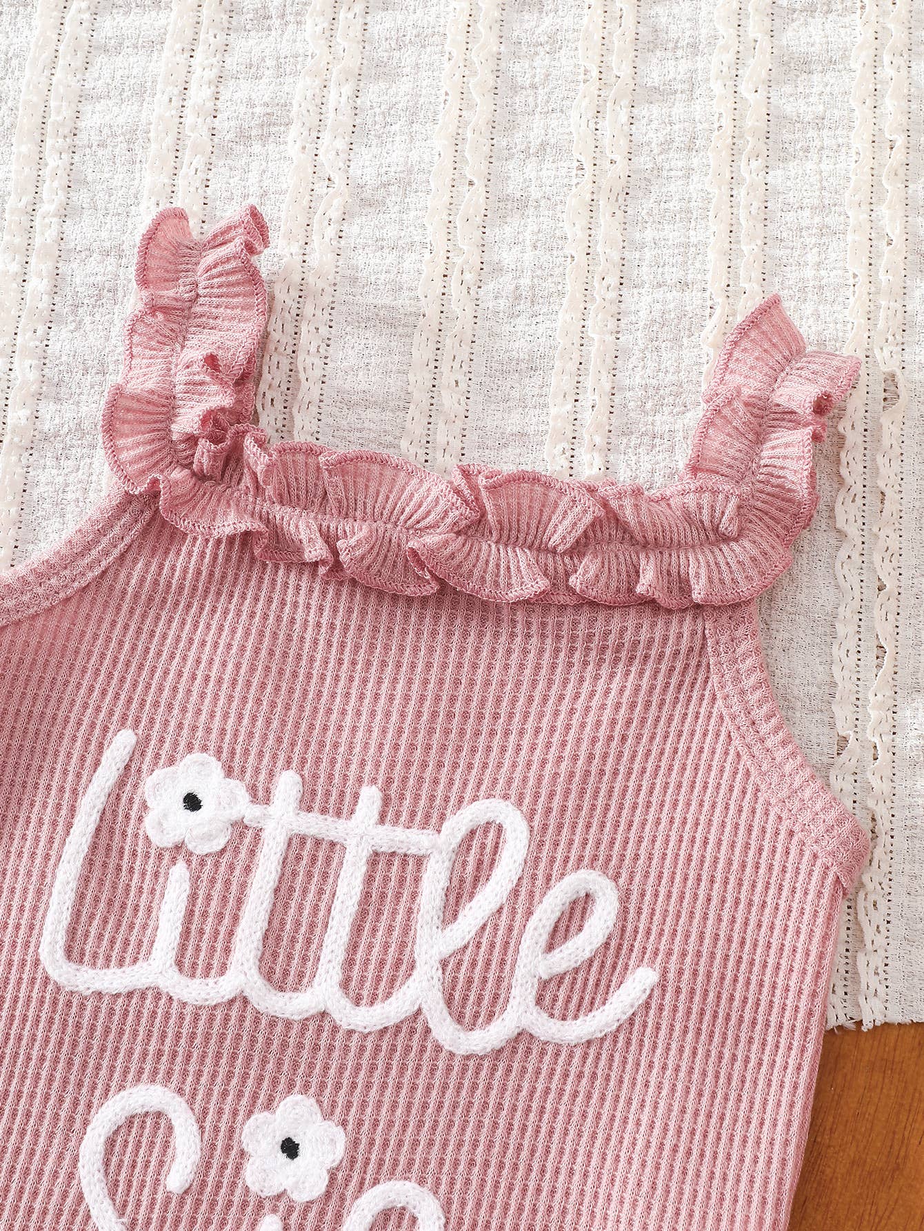 Baby Girl Little Sis Romper Bloomers Set With Bow Headband: Beige