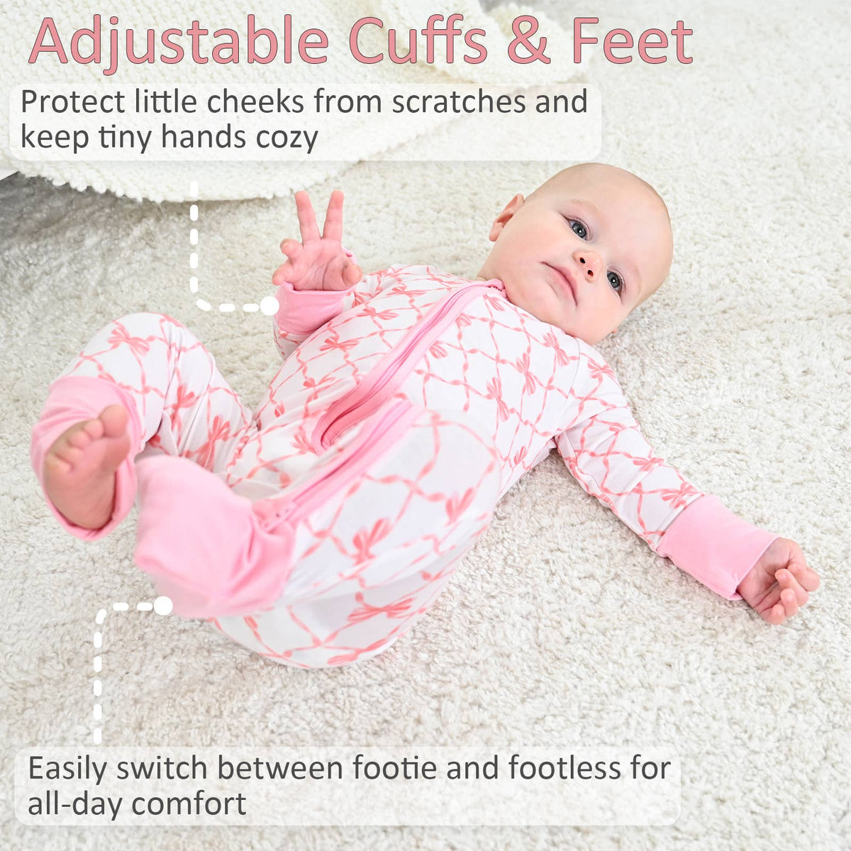 Bamboo Zipper Pajama Bows: Newborn