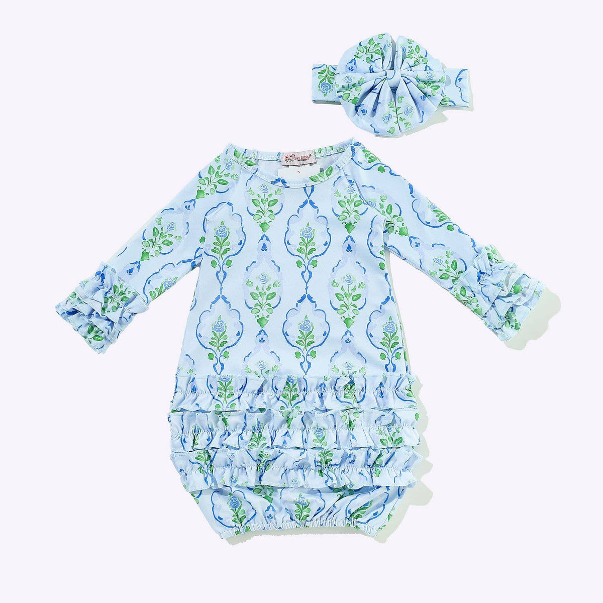 Blue Rose Frame Baby Gown 0-3m