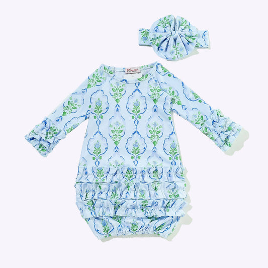 Blue Rose Frame Baby Gown 0-3m