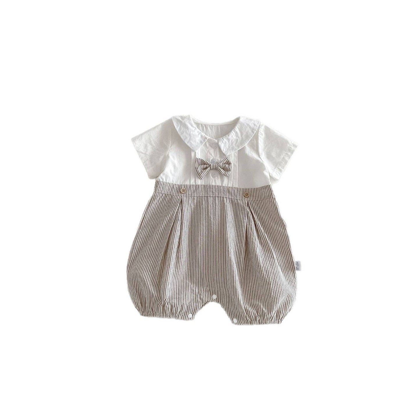 Baby Romper Short Sleeve Peter Pan Collar Bow Tie: White