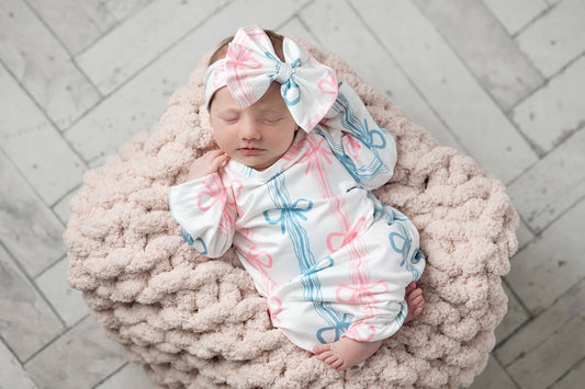 Infant Bow Gown and Bow Set: 0-3 Months