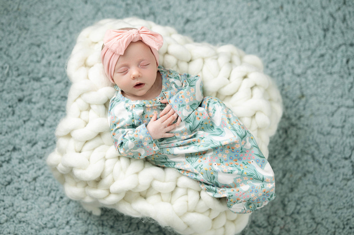 Green Duck Baby Gown Set: 0-3 Months