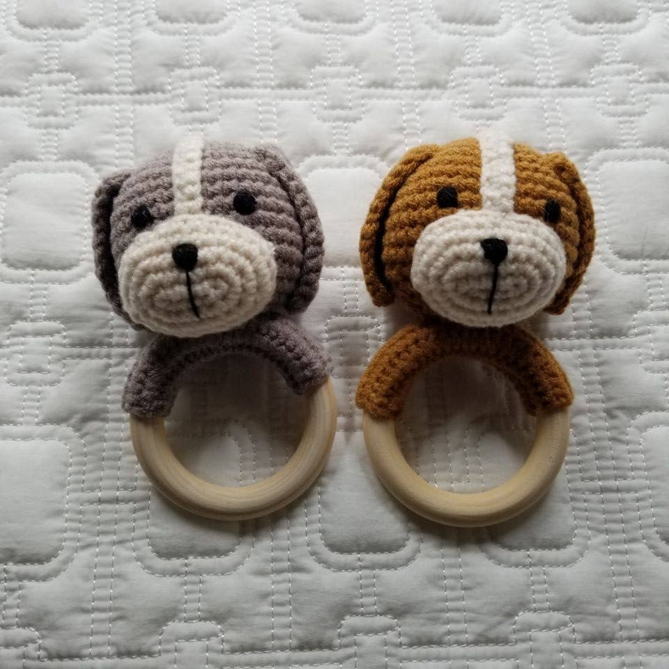 Cotton Knit Dog Rattle - Handmade: Brown