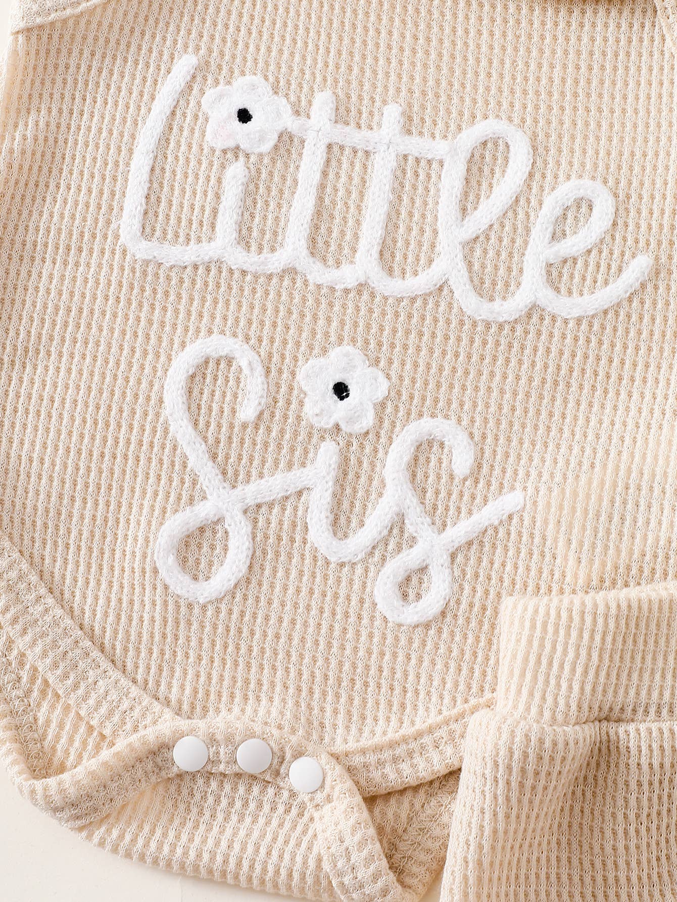 Baby Girl Little Sis Romper Bloomers Set With Bow Headband: Beige