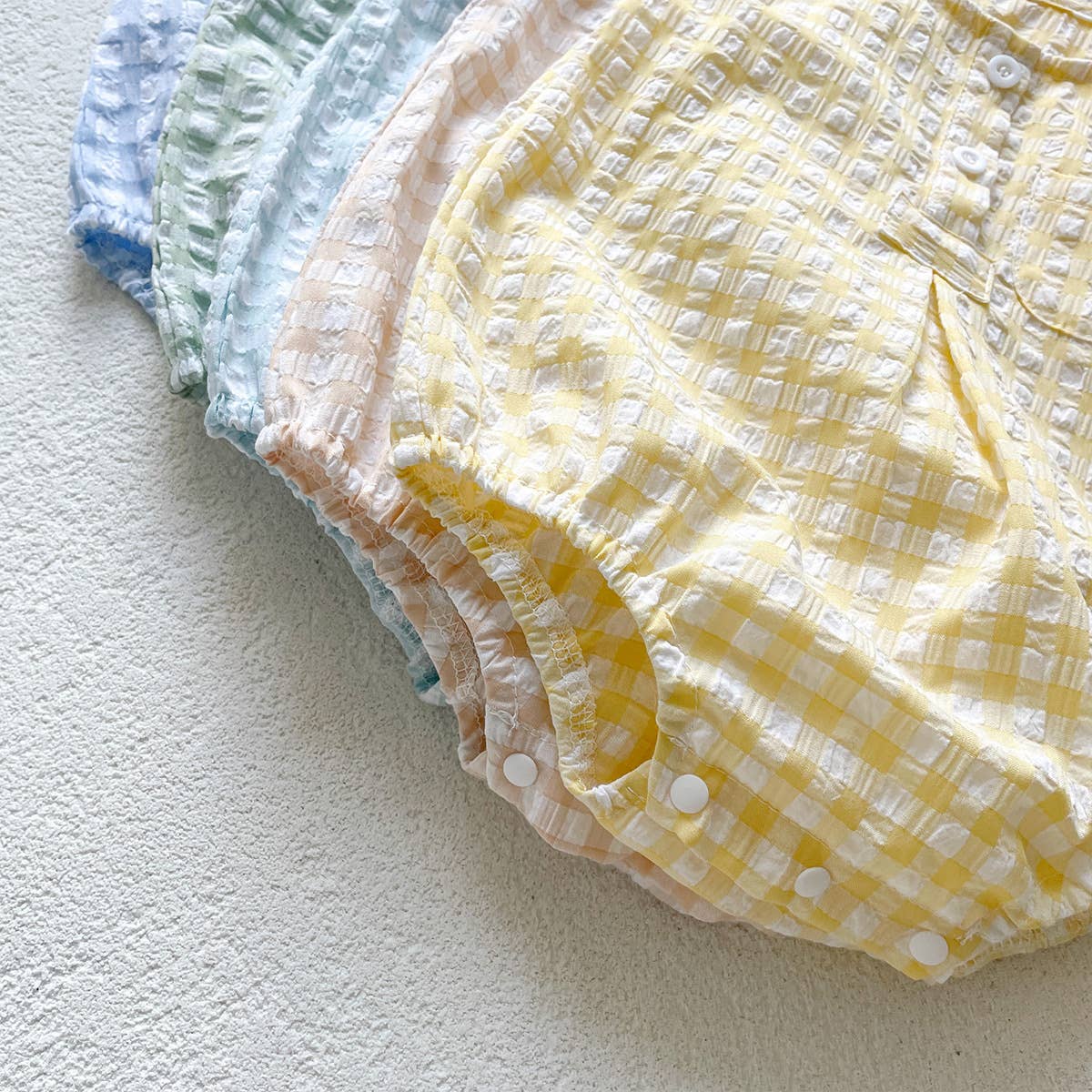 Blue White Checkered Sleeveless Romper for Baby: Green