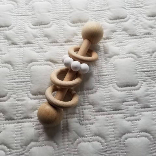 Silicone Wood Teething Rattle Toys: White
