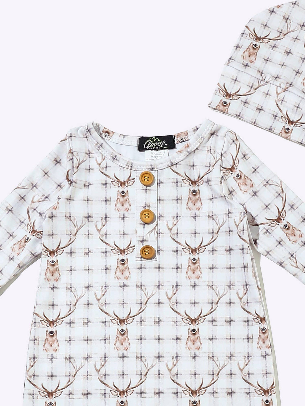 Plaid Deer Knotted Gown 0-3m