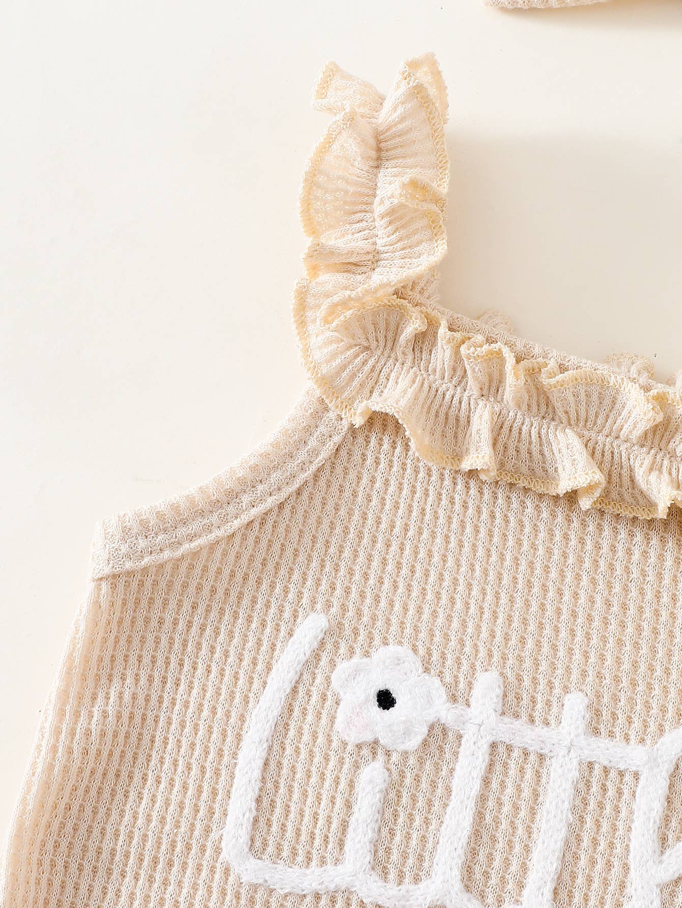 Baby Girl Little Sis Romper Bloomers Set With Bow Headband: Beige