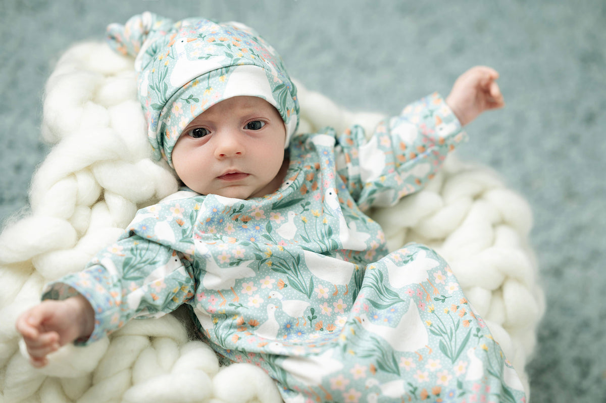 Green Duck Baby Gown Set: 0-3 Months