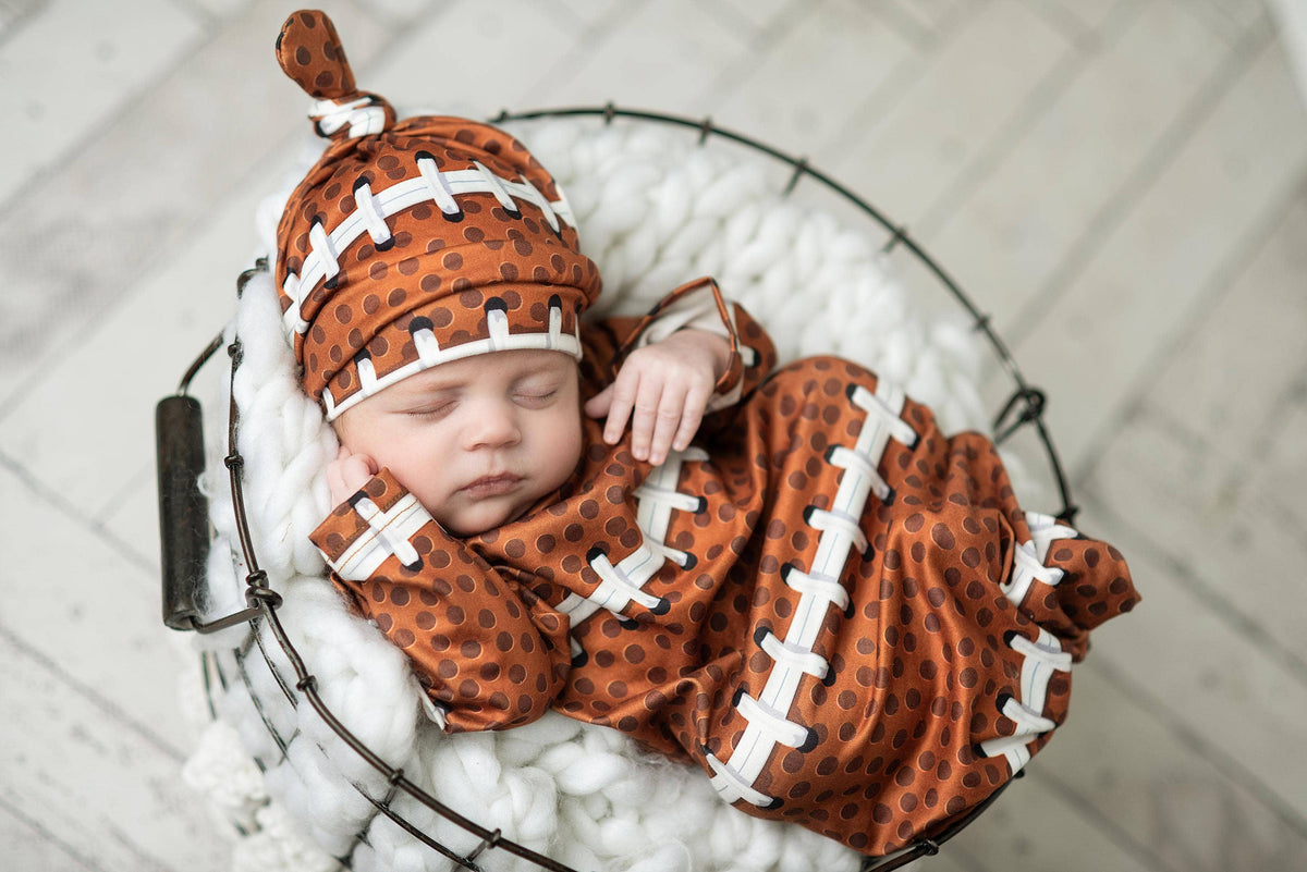Football Baby Gown and Hat Set: 0-3 Months