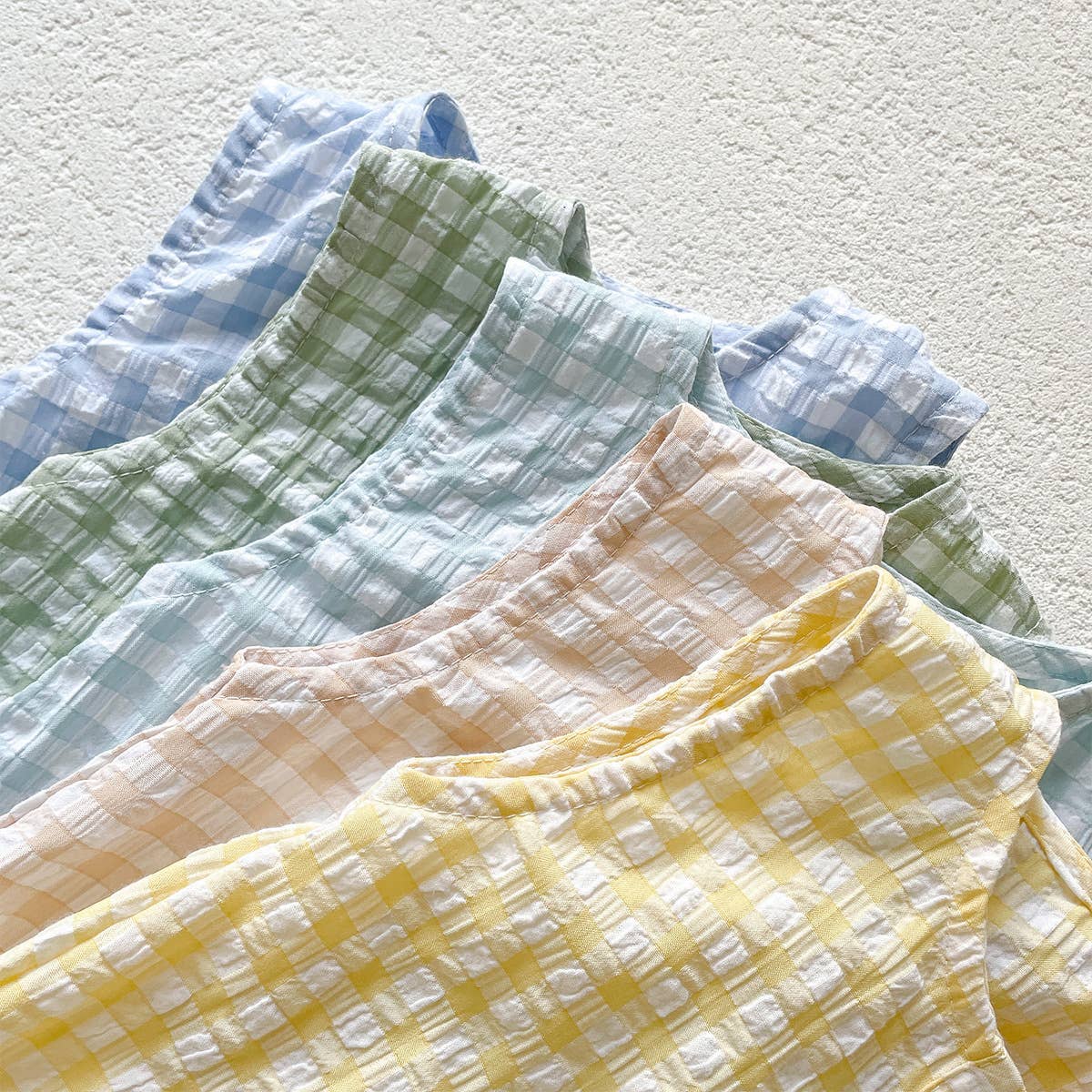 Blue White Checkered Sleeveless Romper for Baby: Green