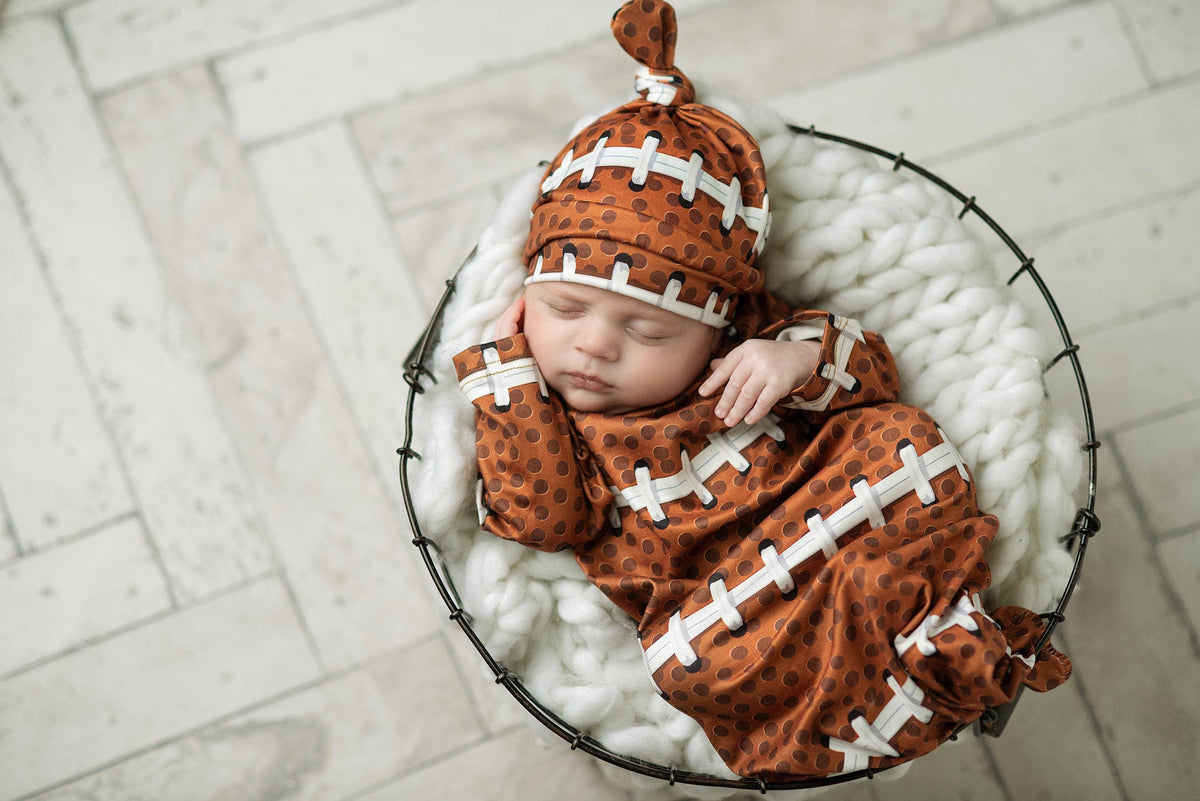 Football Baby Gown and Hat Set: 0-3 Months