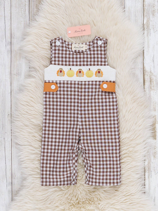 Turkey Flock Smocked Gingham Romper