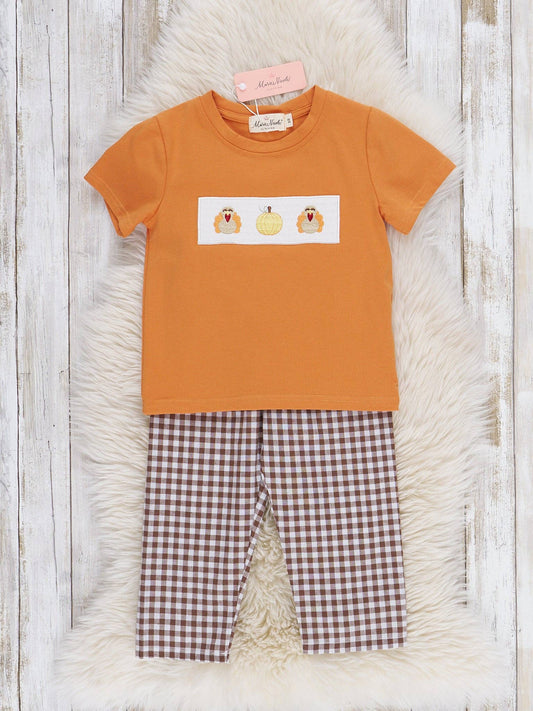 Turkey Flock Smocked Gingham Outfit