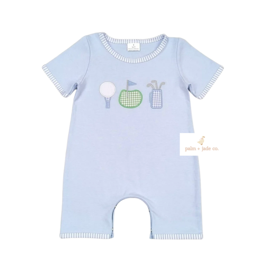 Blue Golf Appliqué Short Romper