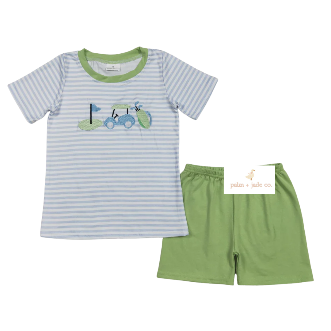 Blue Stripe Golf Cart Short Set