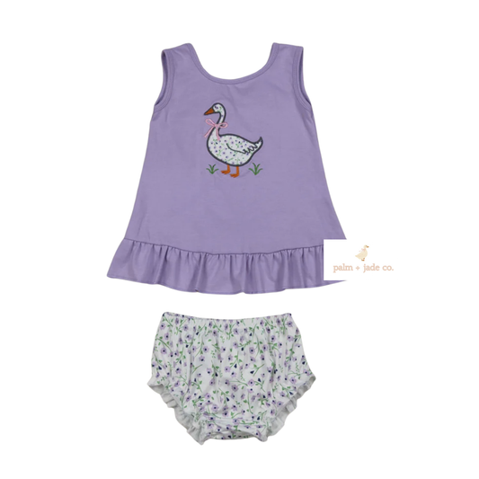 Lavender Goose Bow Back Bloomer Set