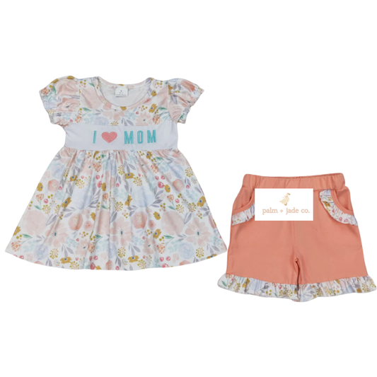 “I Love Mom” Floral Short Set