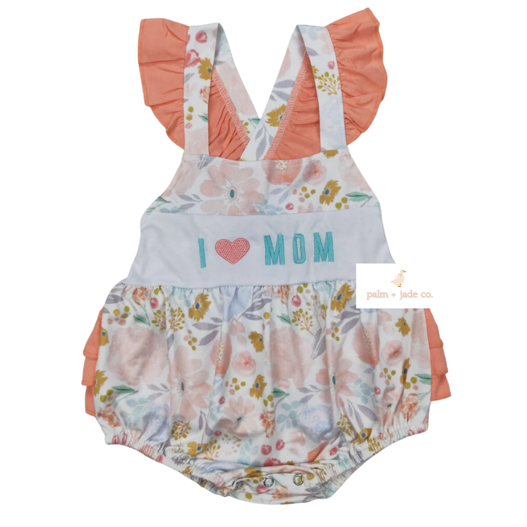 “I Love Mom” Floral Ruffle Bubble