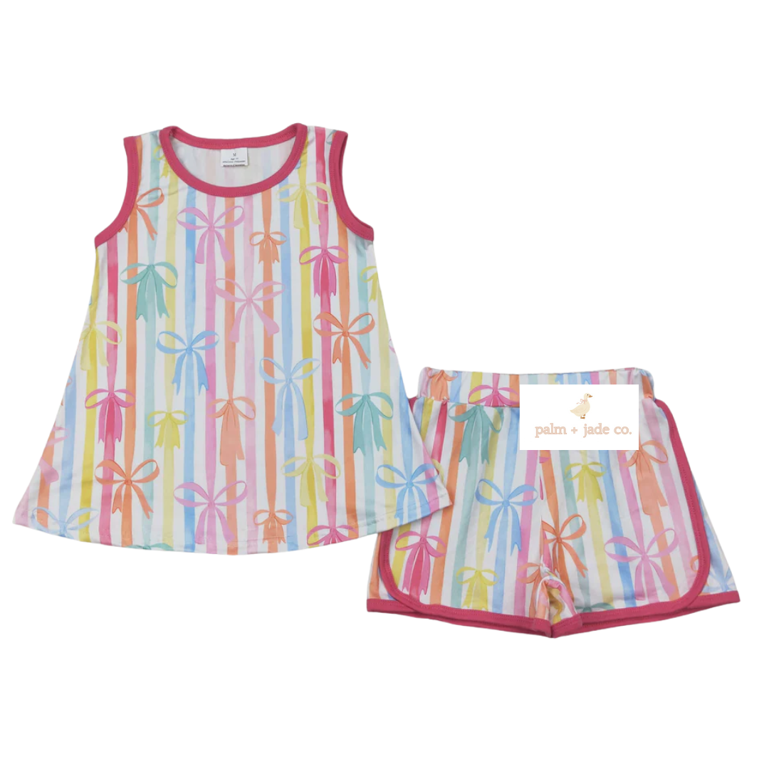 Coquette Bows Colorful Stripe Short Set