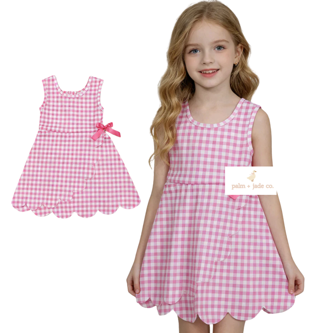 Pink Plaid Scallop Edge Yoga Dress