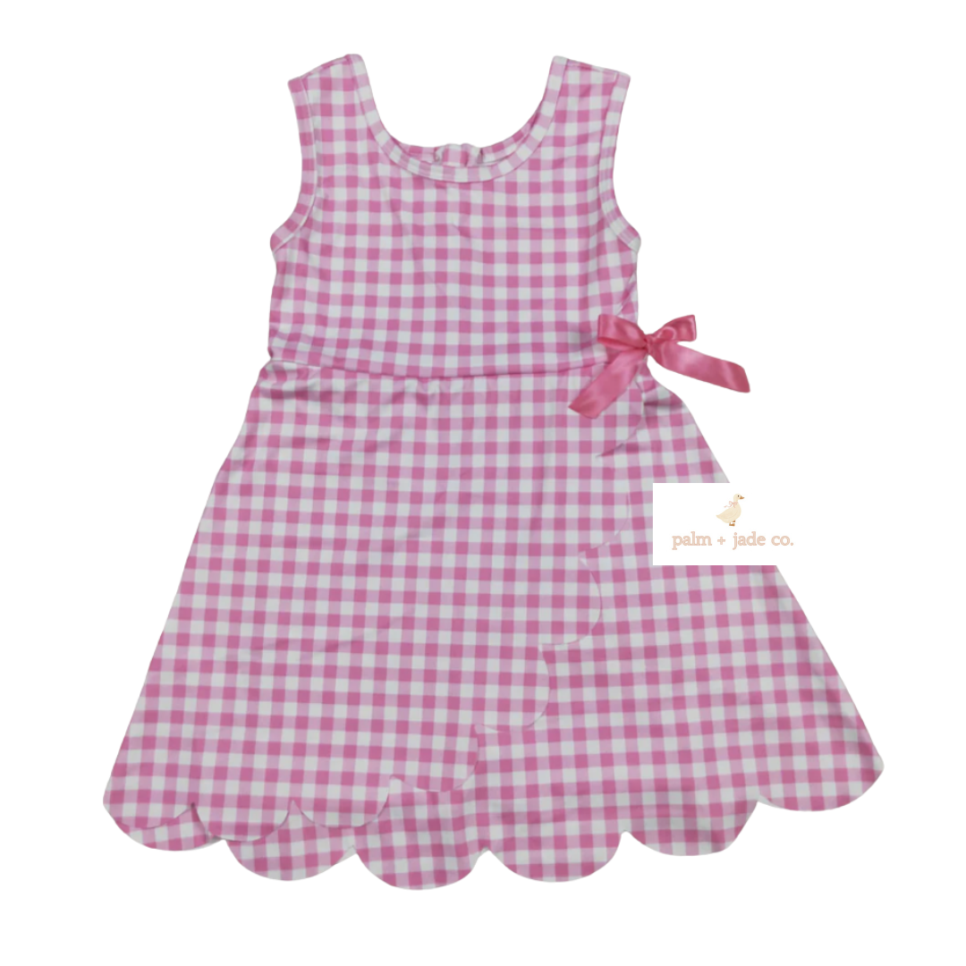 Pink Plaid Scallop Edge Yoga Dress