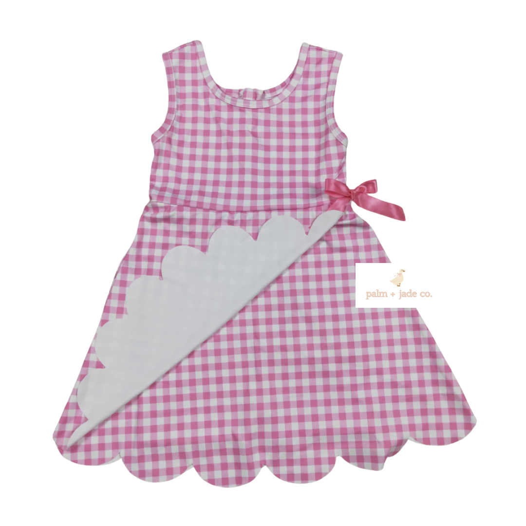 Pink Plaid Scallop Edge Yoga Dress