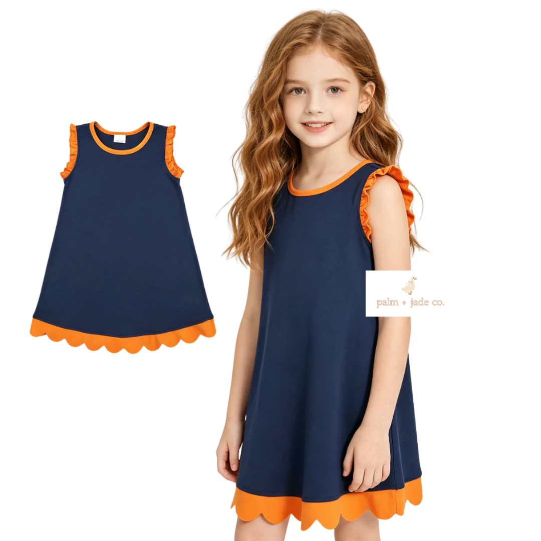 Orange Blue Scallop Edge Dress