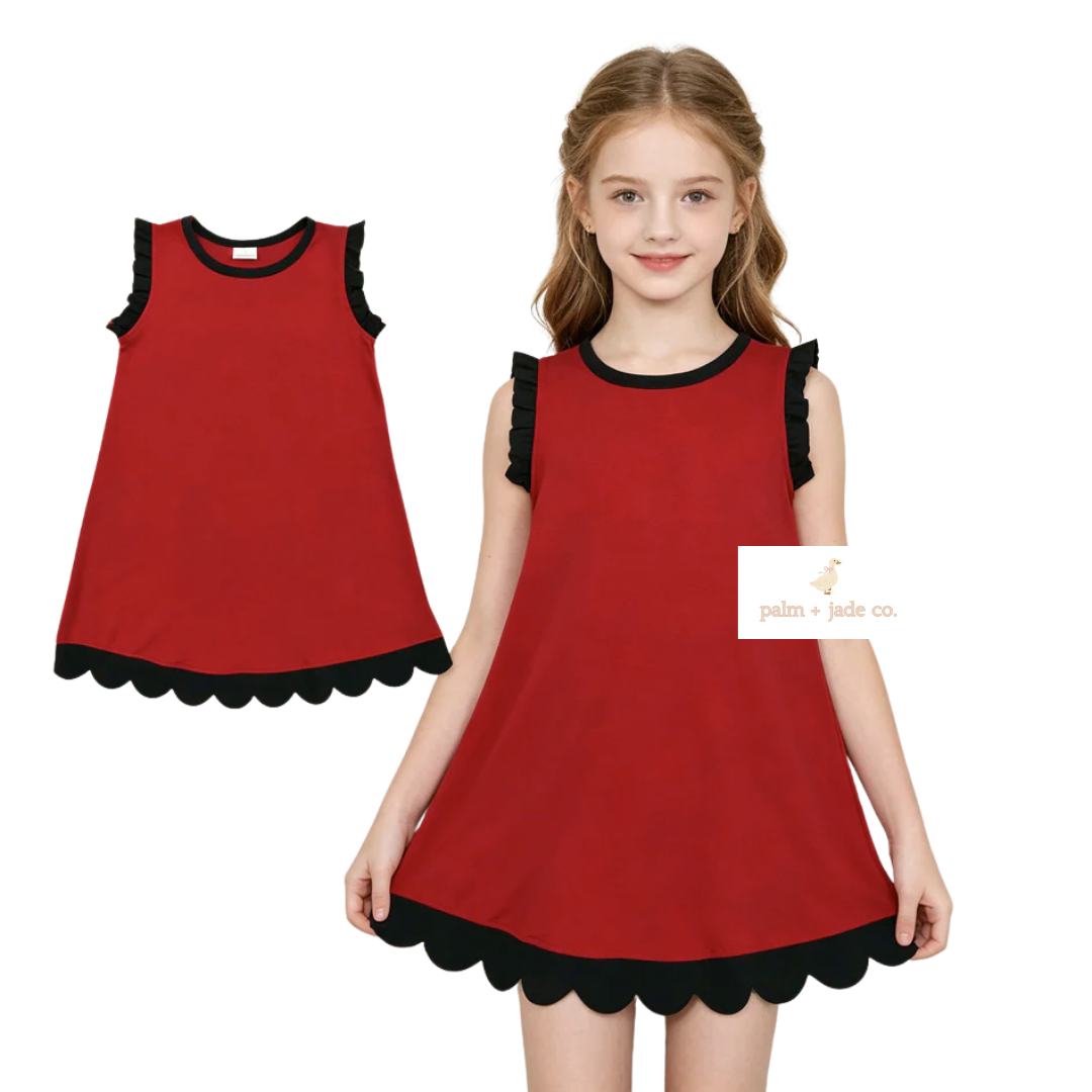 Red Black Scallop Edge Dress