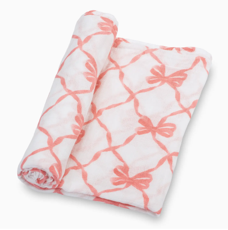 Baby Muslin Swaddle Blanket 47x47 Beautiful Bows
