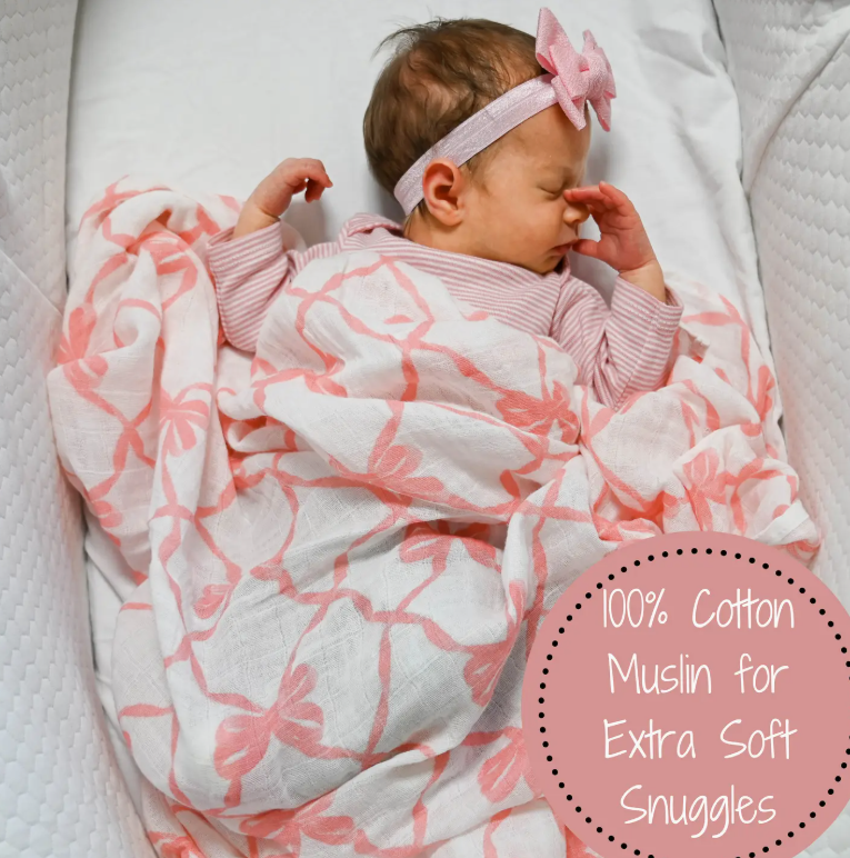 Baby Muslin Swaddle Blanket 47x47 Beautiful Bows