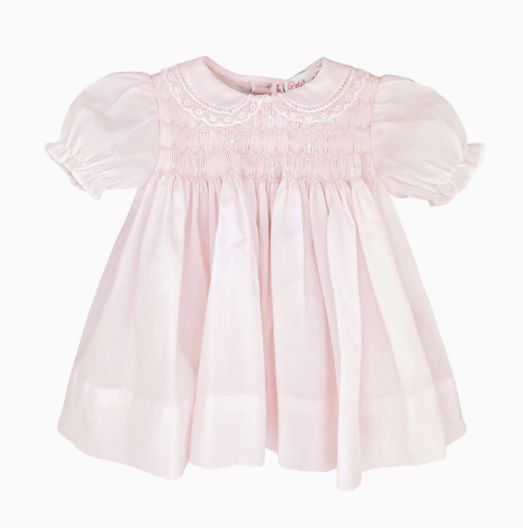 Pink Fully Smocked Dress with Lace
