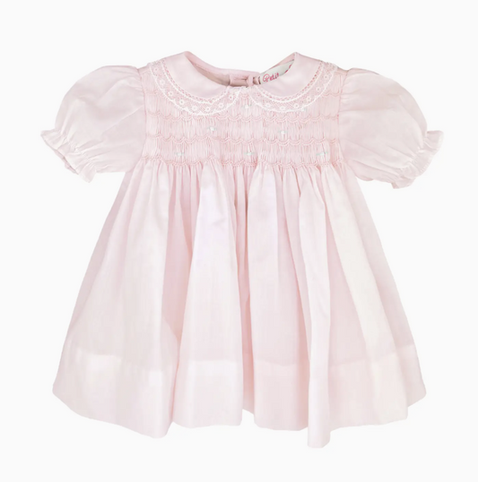 Pink Fully Smocked Dress with Lace