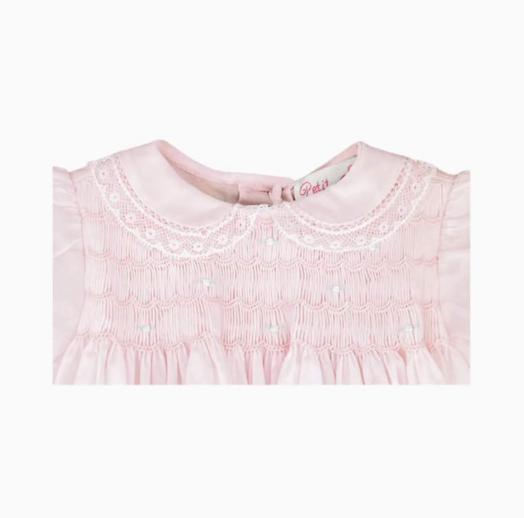 Pink Fully Smocked Dress with Lace