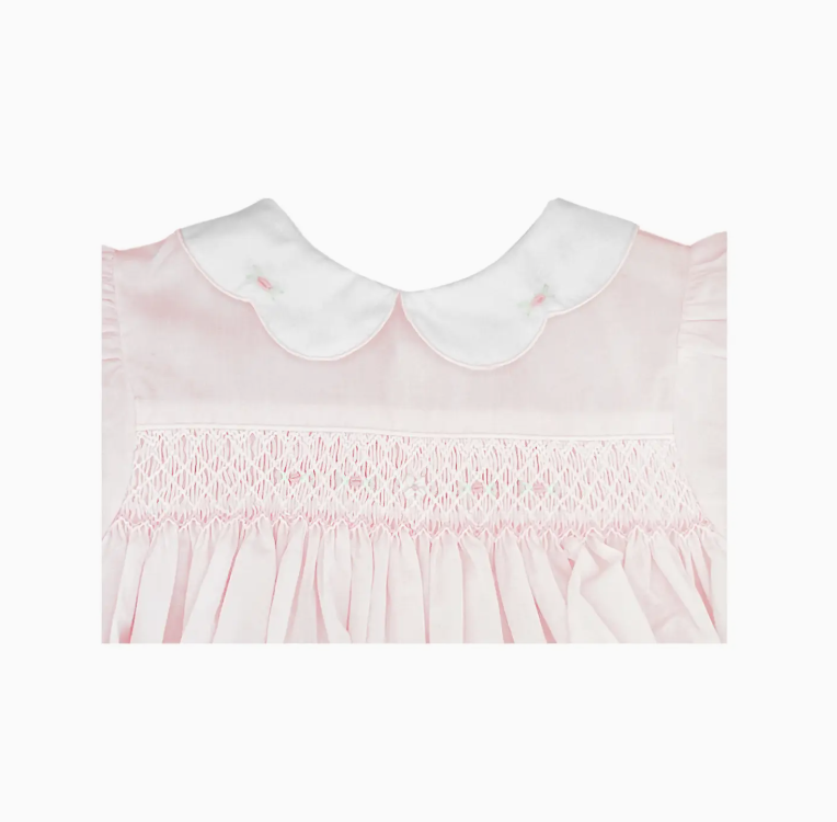 Pink Hand Embroidered Smocked Bubble
