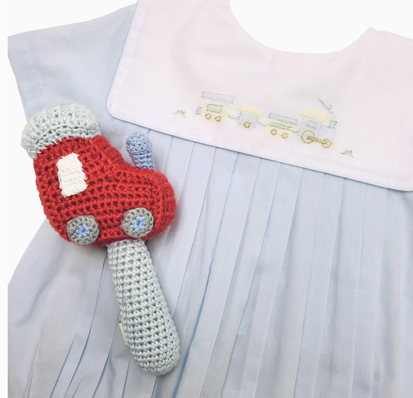 Blue Romper with Train Embroidery