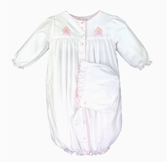 Convertible Bow & Flower Shadow Stitch Dress