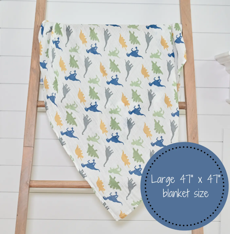 Baby Muslin Swaddle Blanket 47x47 Rawr-Some