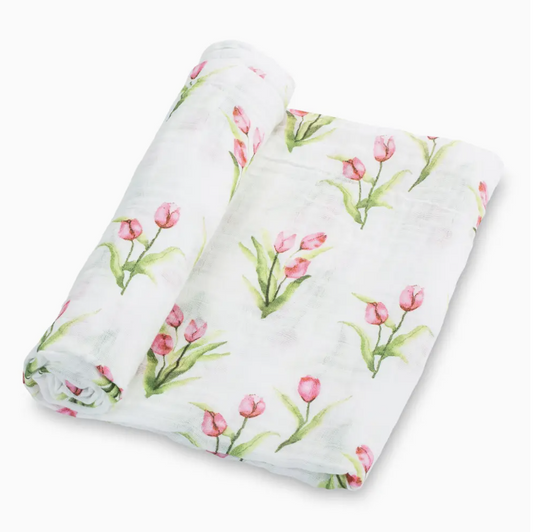 Baby Muslin Swaddle Blanket 47x47 Tulip Garden