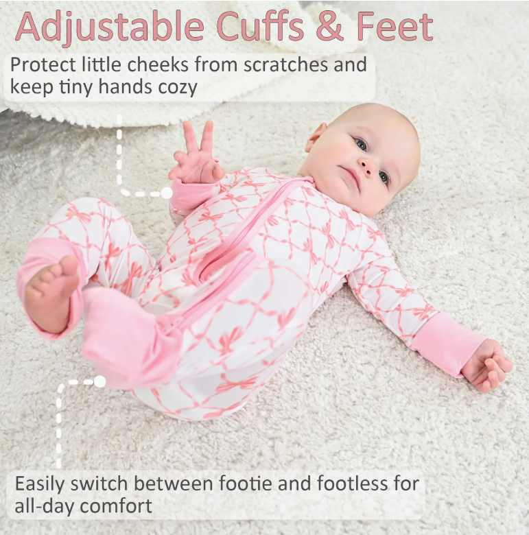 Bamboo Baby Convertible Zipper Pajama Beautiful Bows