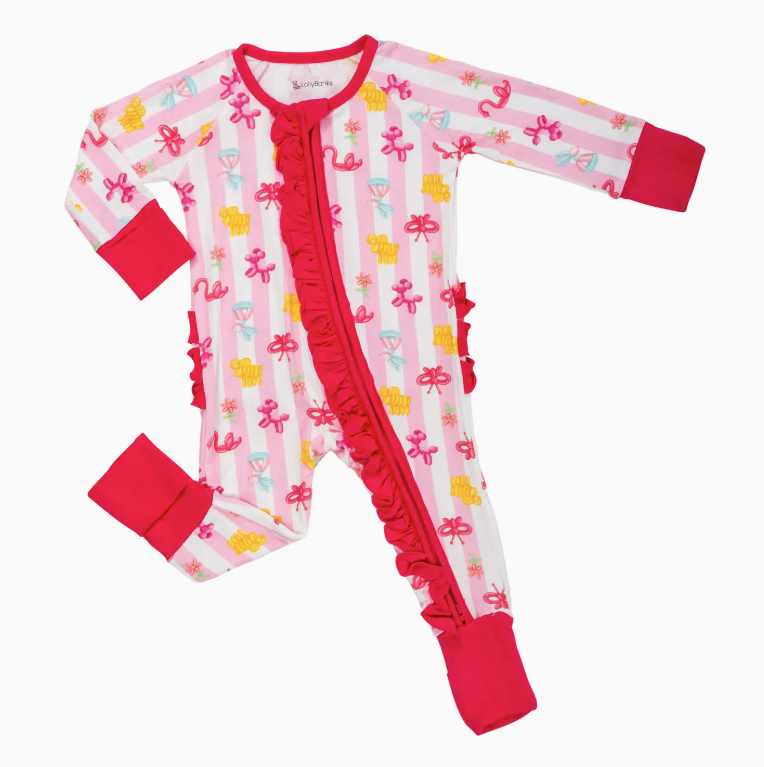 Bamboo Baby Convertible Zipper Pajama Pink Balloon Animal