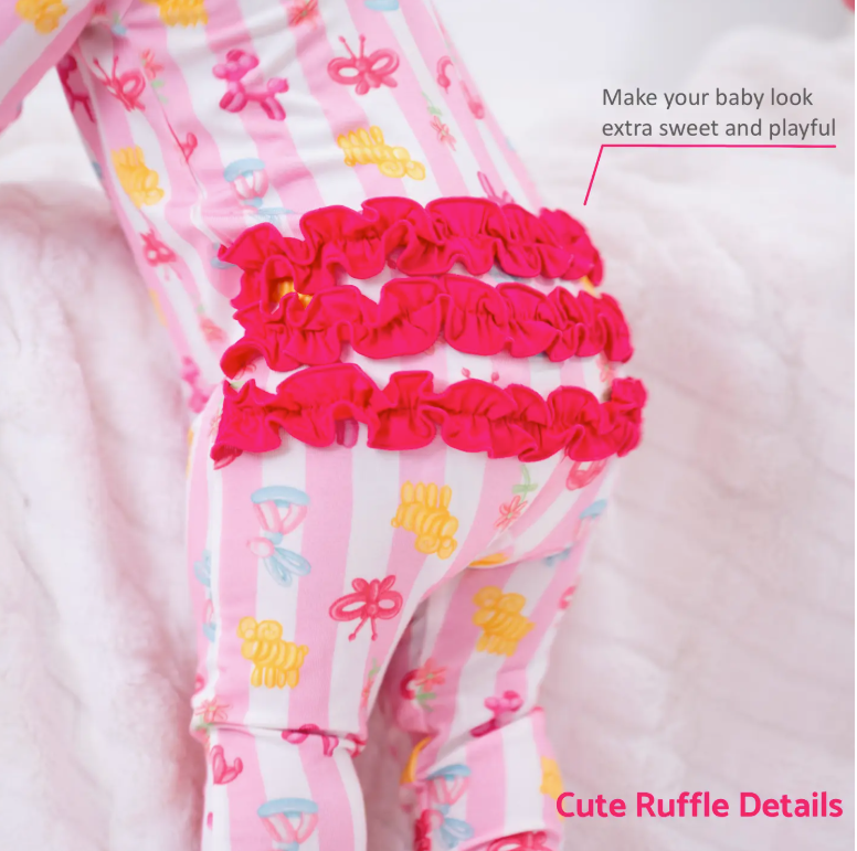 Bamboo Baby Convertible Zipper Pajama Pink Balloon Animal