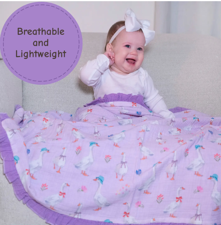 Muslin Quilt Baby & Kids Ruffle Blanket Goose Parade
