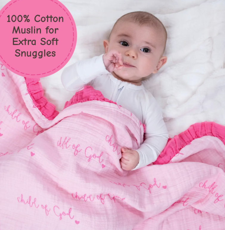 Muslin Quilt Baby & Kids Ruffle Blanket Pink Child of God
